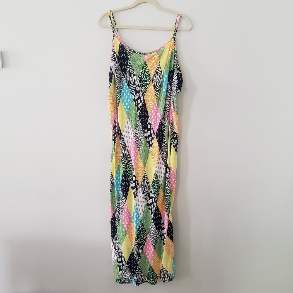 RIXO Multicolor Diamond-Print Maxi Dress - Black, Yellow, Pink, Green, Blue